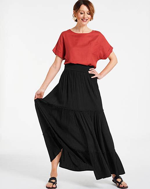 linen blend shirred maxi skirt