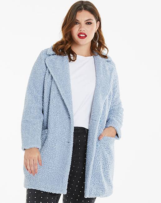 Pale Blue Teddy Faux Fur Coat Simply Be