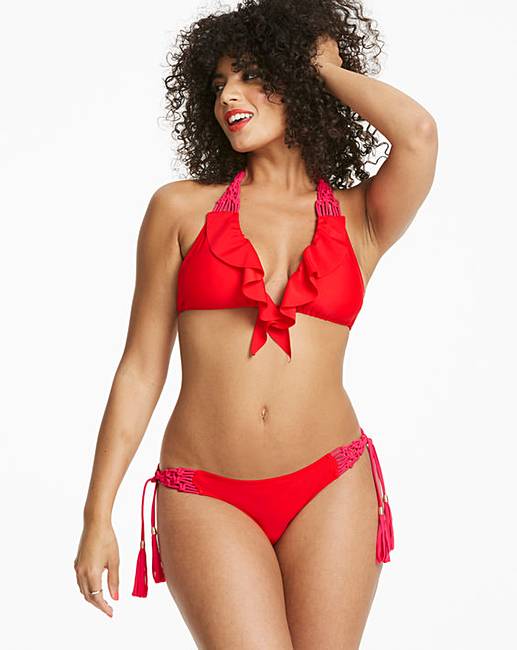 Red Ruffle Halter Bikini Top Simply Be