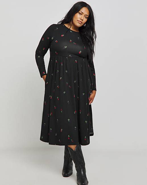 BlackDitsySupersoftPocketMidiDress