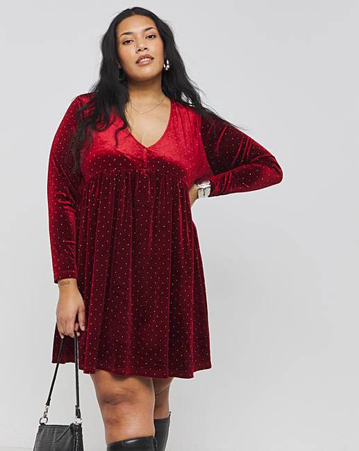 RedVelourHotfixSmockDress