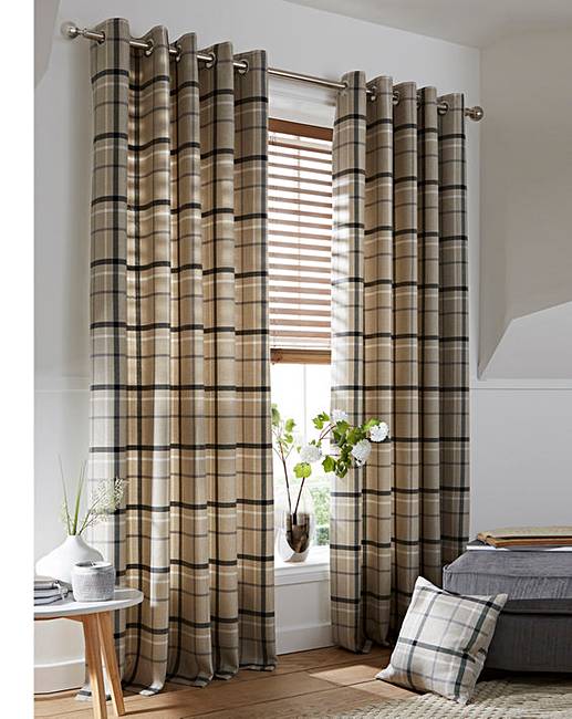Hudson Check Lined Eyelet Curtains House of Bath