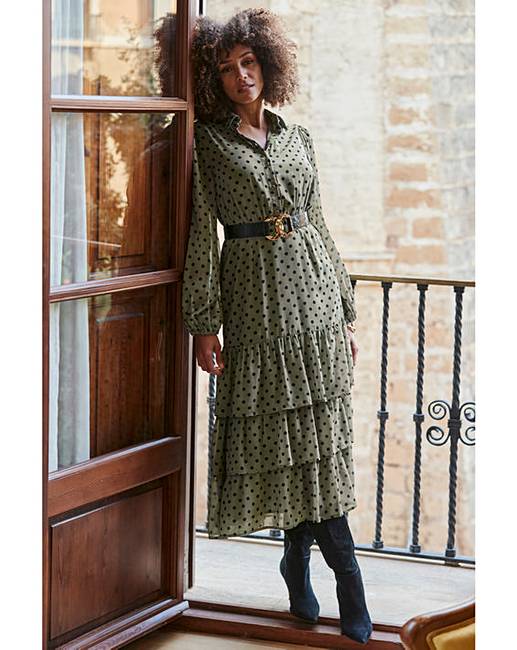 Sosandar Tiered Midi Polka Dress J D Williams