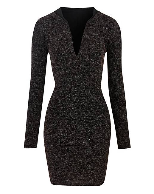 Simply Be Hooded Glitter Plunge Dress | Simply Be