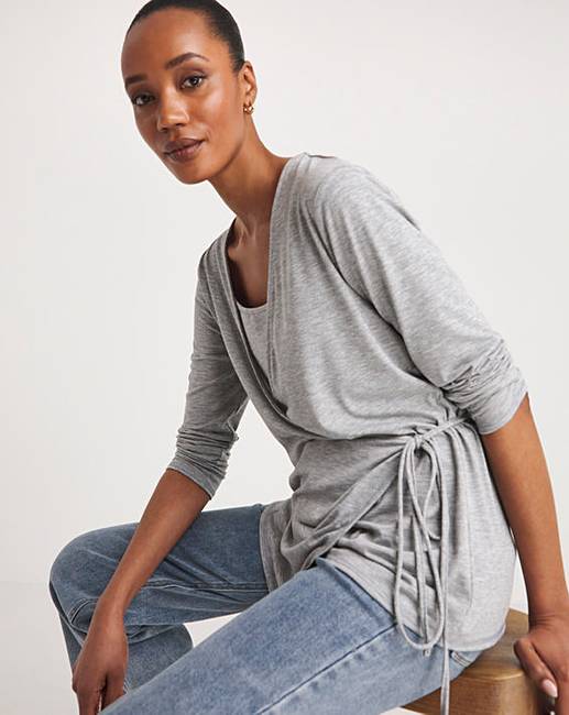 Grey2in1LongSleeveWrapTop