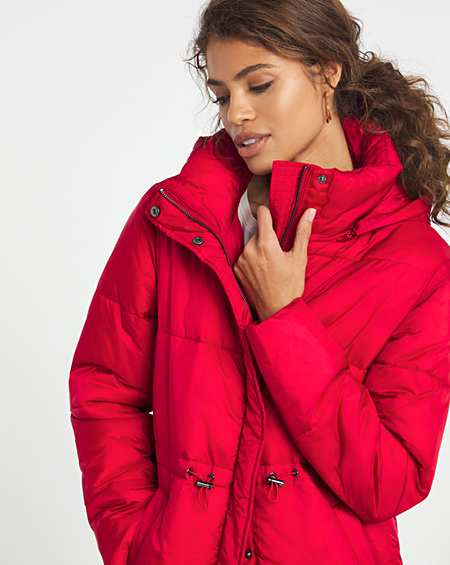 red duvet coat