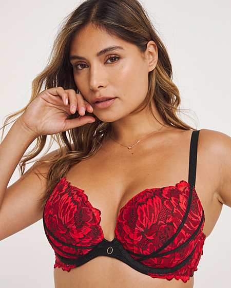 Buy Ann Summers Red Nightfall Floral Lace Padded Plunge Bra from