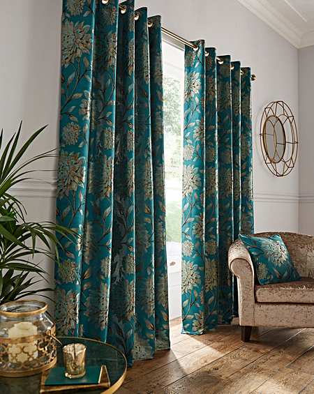 turquoise patterned curtains