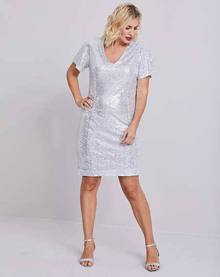 silver shift dress