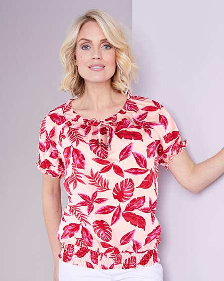 Womens Print Crochet Trim Gypsy Jersey Top Simply Be