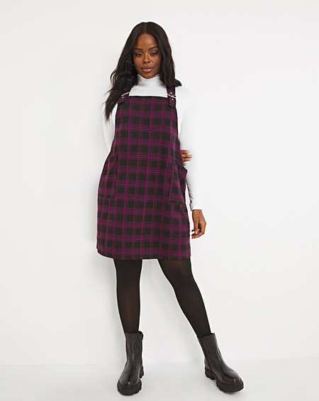 black and white checked pinafore dress