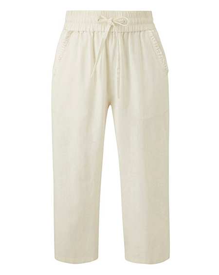 cream linen cropped trousers