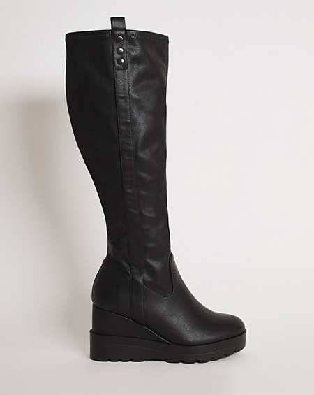 Knee high wedge heel boots hot sale