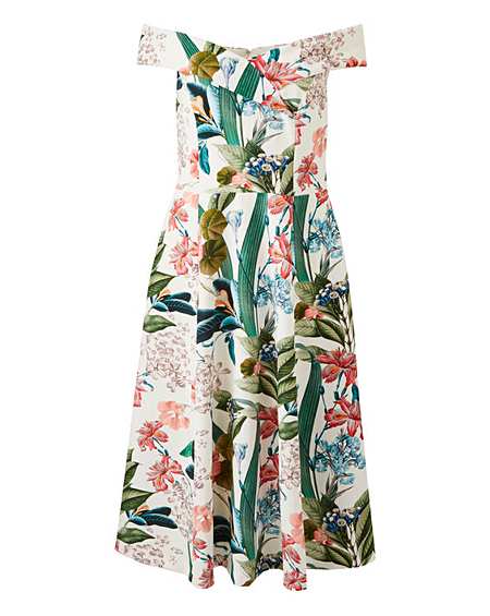oasis floral bardot midi dress