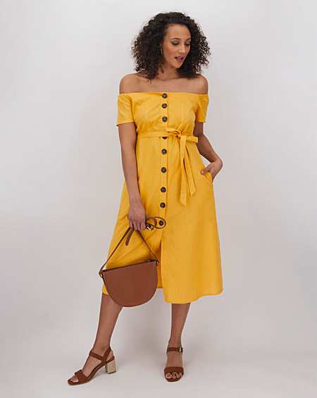 yellow bardot dresses