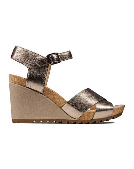 clarks silver wedge sandals