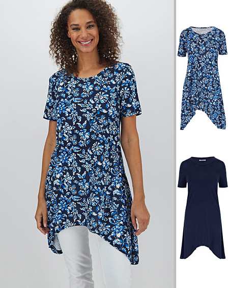 NEW ex Joanna Hope NAVY BLUE Floral Print Dipped Hem Tunic TOP 12 16 22 24 26