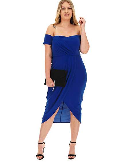 Cobalt Bardot Wrap Midi Dress | Simply Be