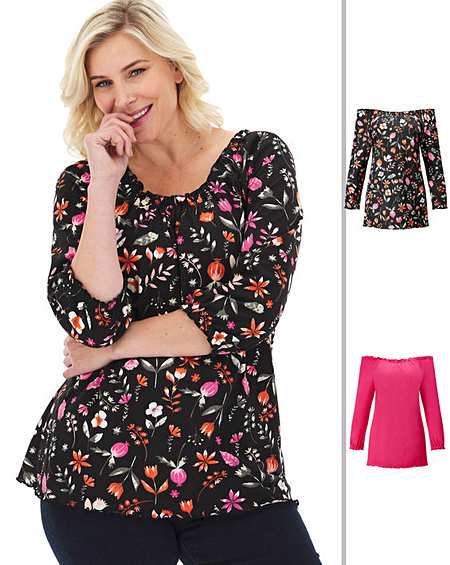 Joe Browns ladies top blouse plus size 12 18 22 32 black white print summer