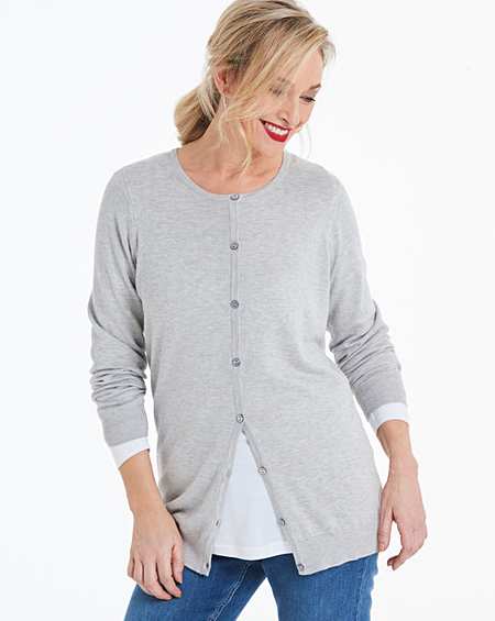 grey crew neck cardigan