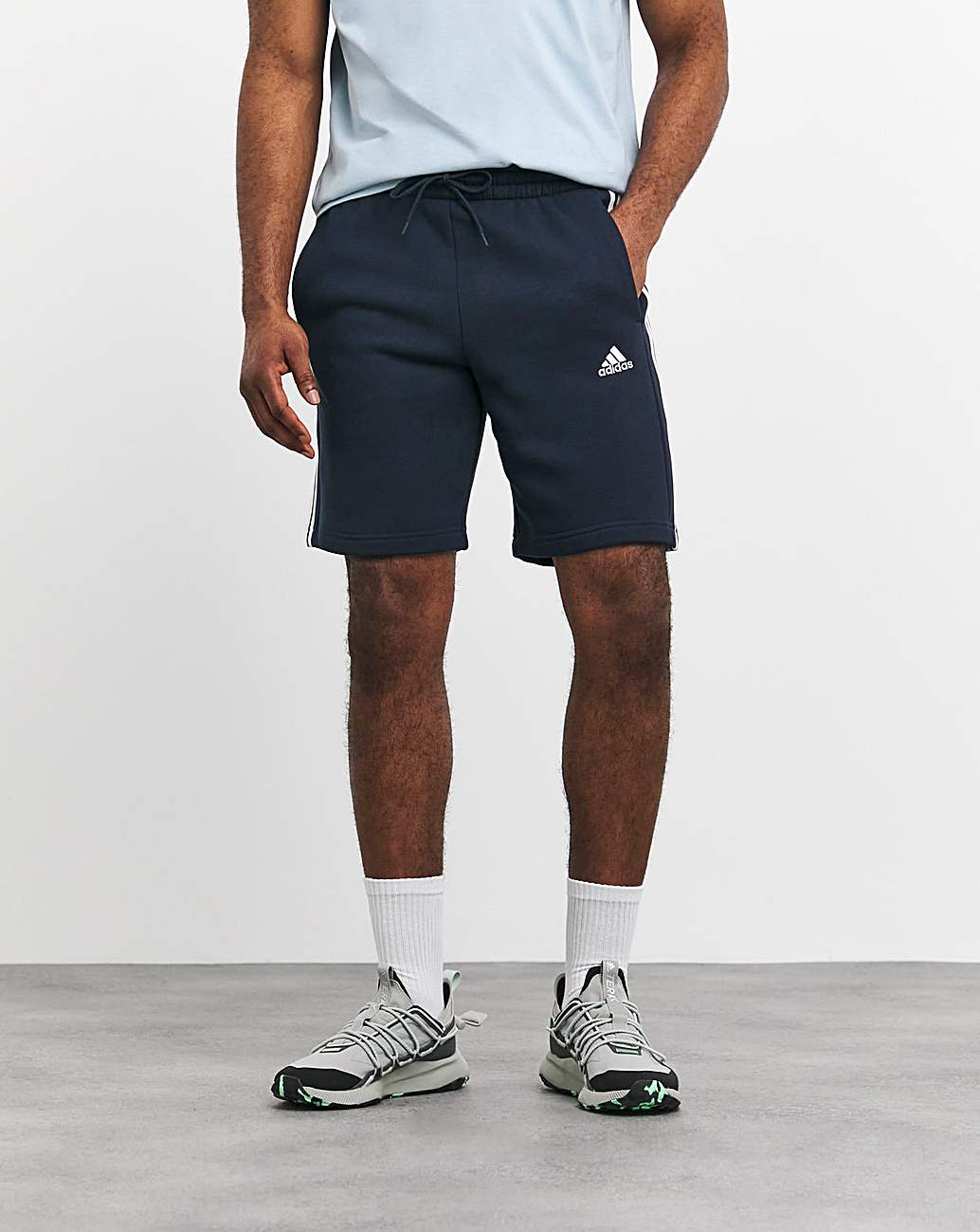 Adidas 3 stripe fleece shorts on sale