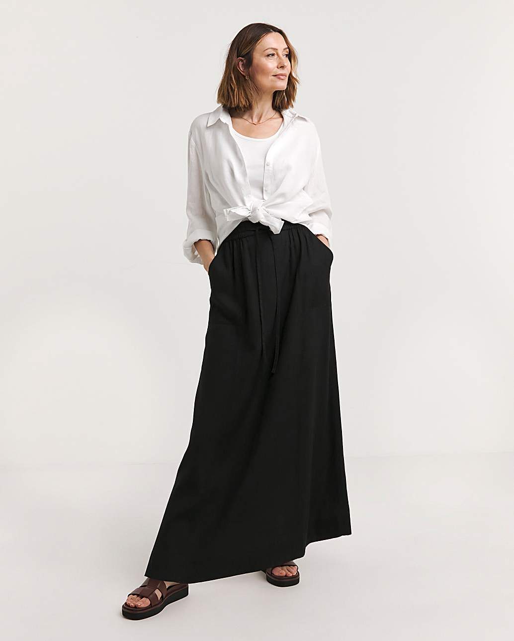 Long black outlet linen skirt