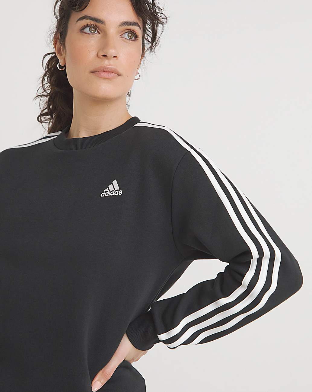 Adidas 3 stripe black crew 2024 neck sweatshirt