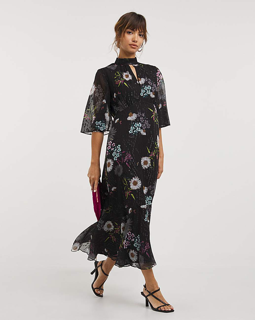 Joanna Hope Floral Dobby Angel Sleeve Maxi Dress