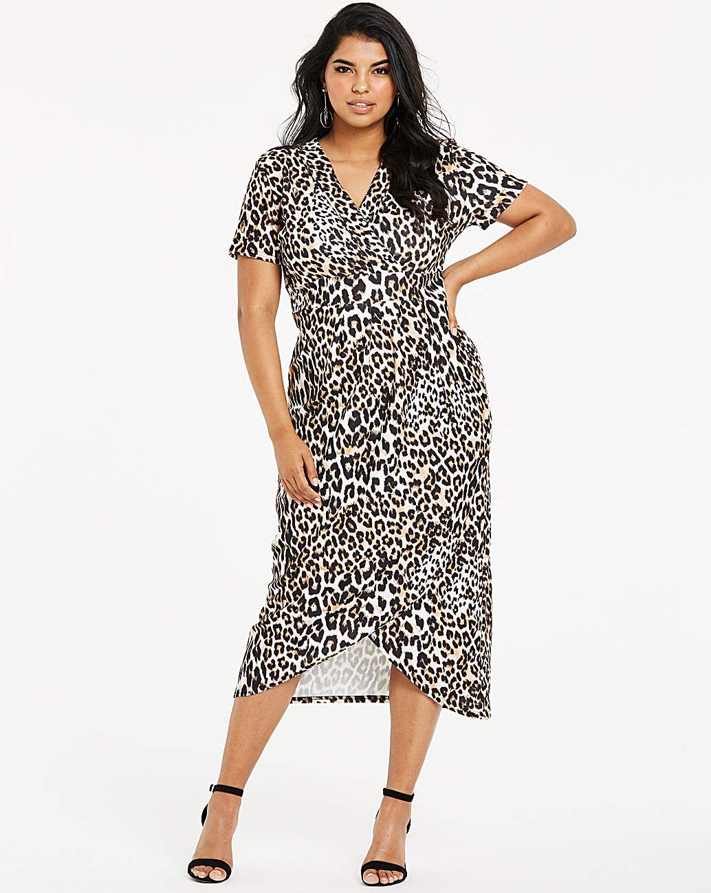 quiz curve chain print wrap dress