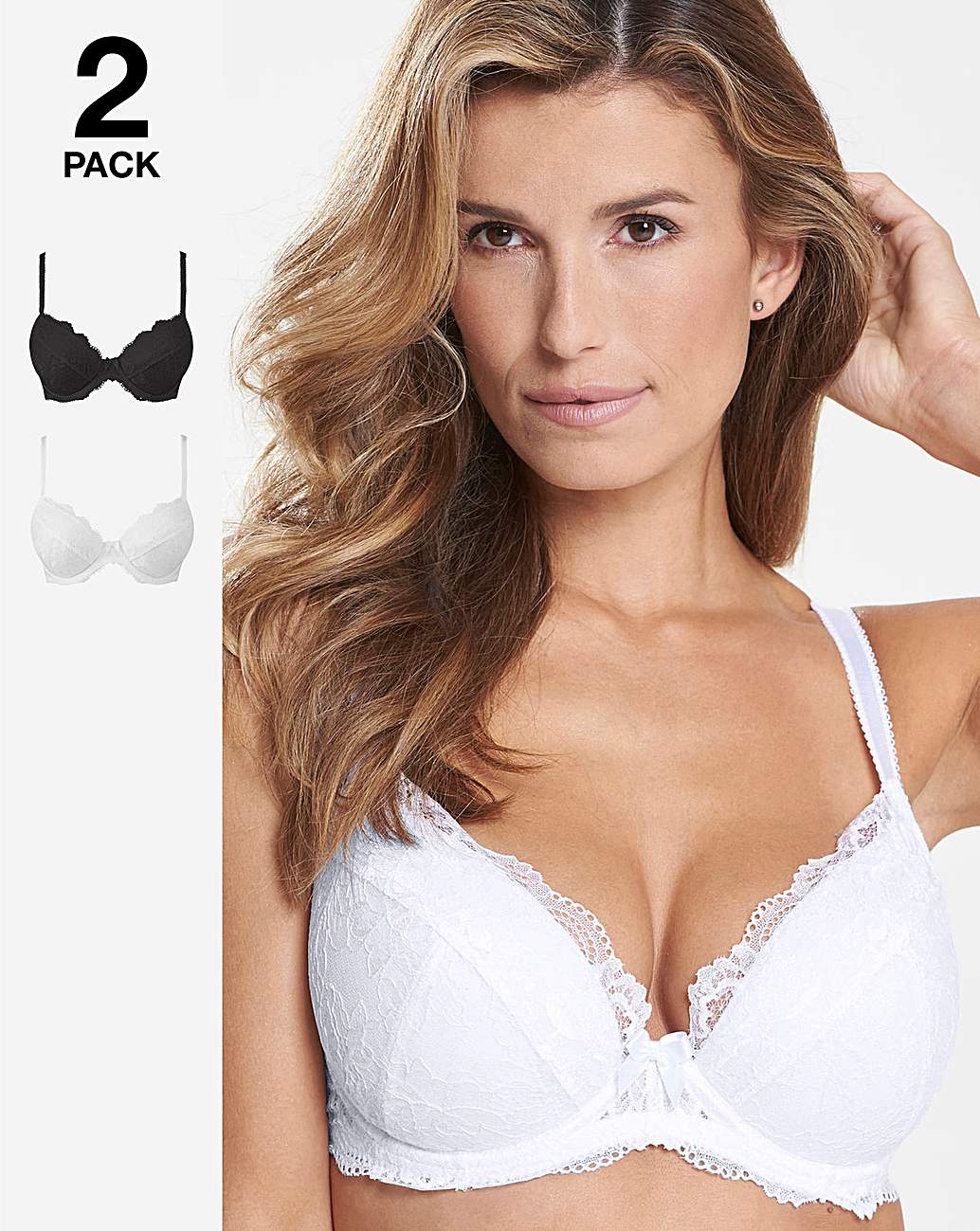 Pretty Secrets 2 Pack Ella Lace Padded Plunge Wired Bras, Simply Be