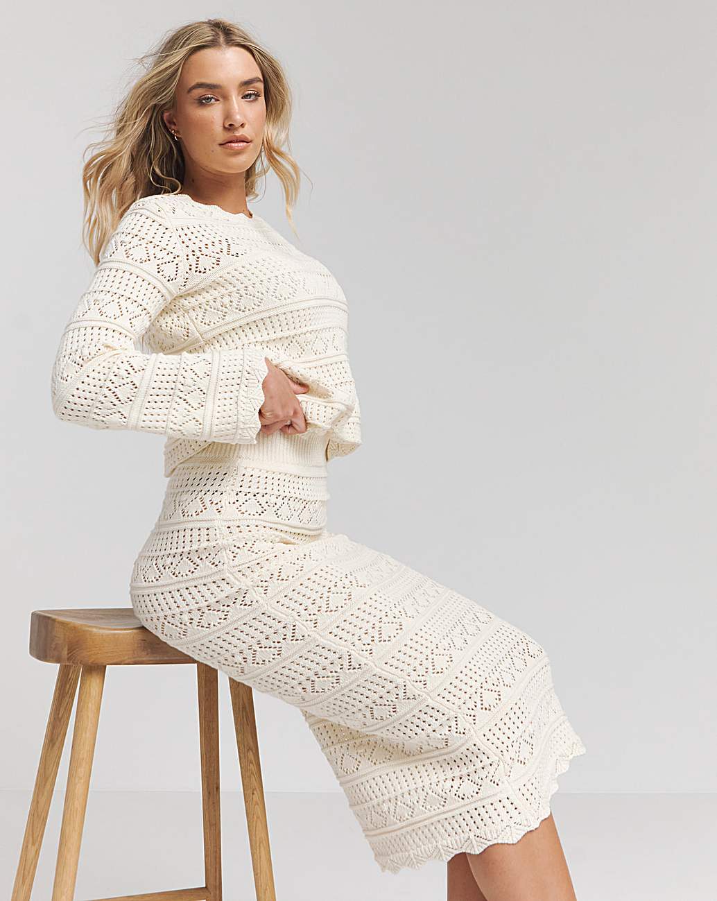 Cream Crochet Look Midaxi Skirt