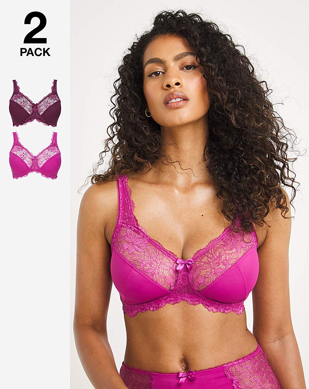 2 Pack Ella Lace Non Wired Full Cup Bras