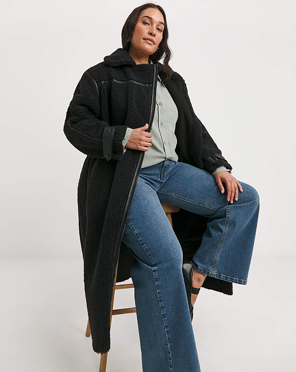 Plus size black teddy coat online