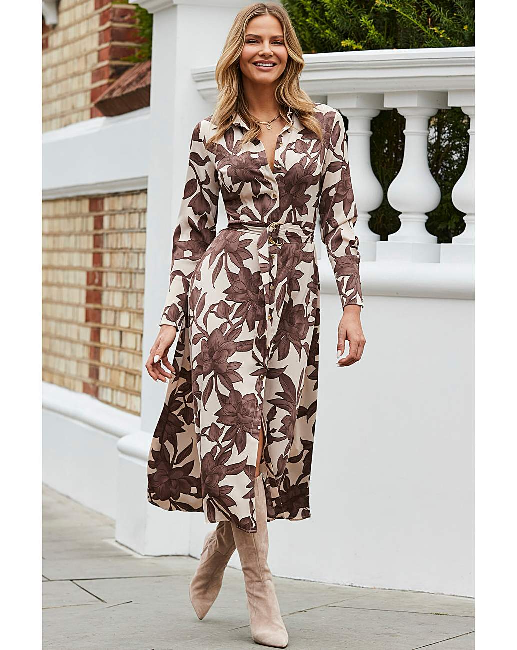 short lime green homecoming dresses Edwina Leaf Print Long Sleeve Maxi Dress Sage Green main image 0