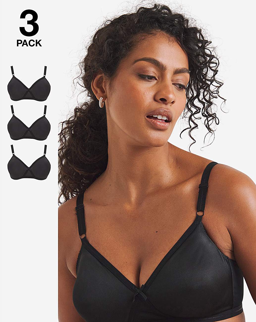 Pretty Secrets 3 Pack Claire White/Black/Almond Seamfree Full Cup Non Wired  Bras, Simply Be