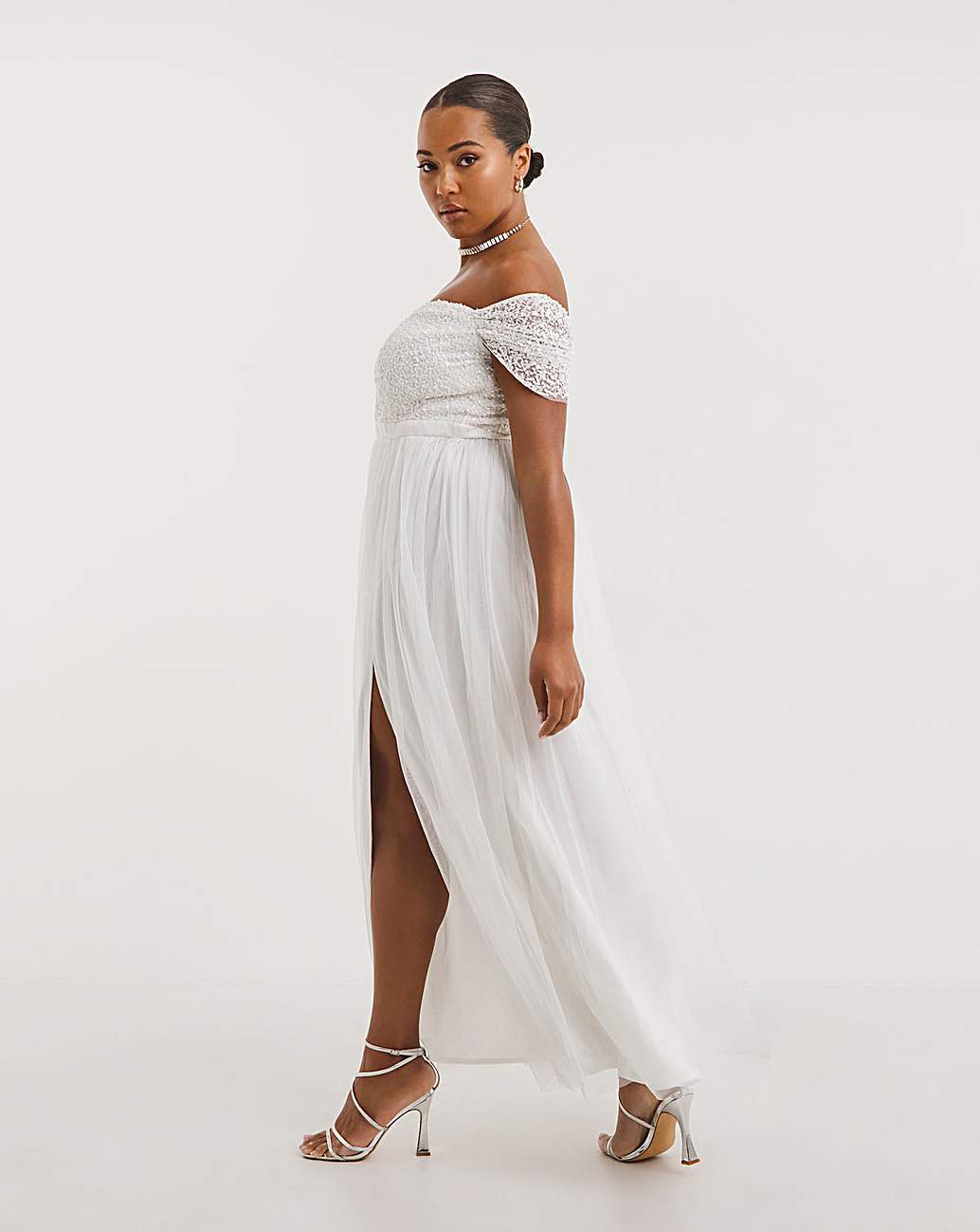 Maya Curve Bardot Sequin Maxi Dress Fashion World