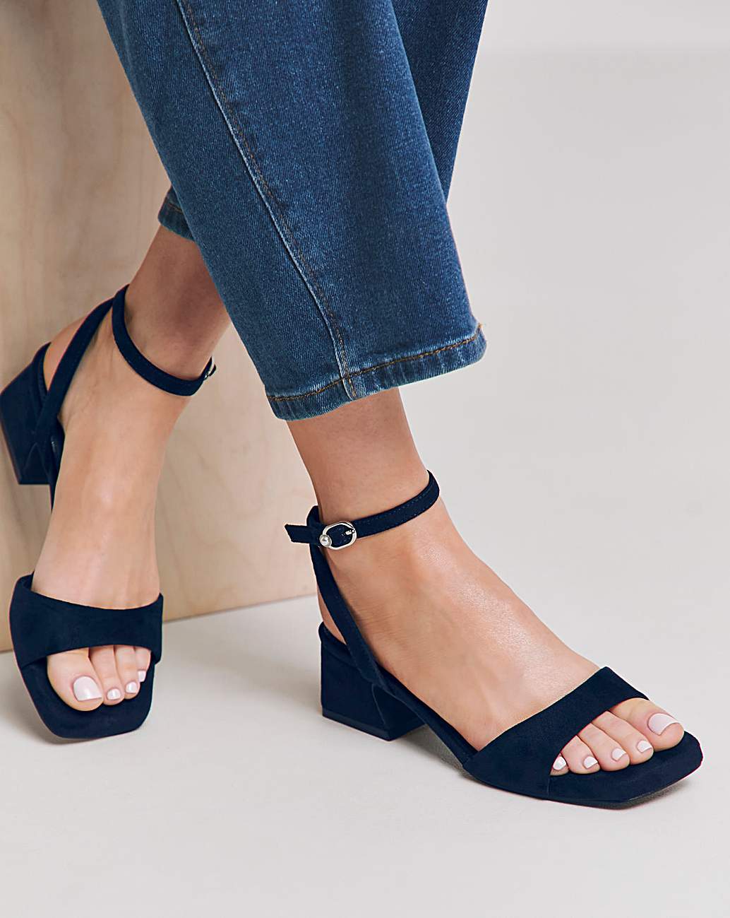 Navy barely there block heels best sale