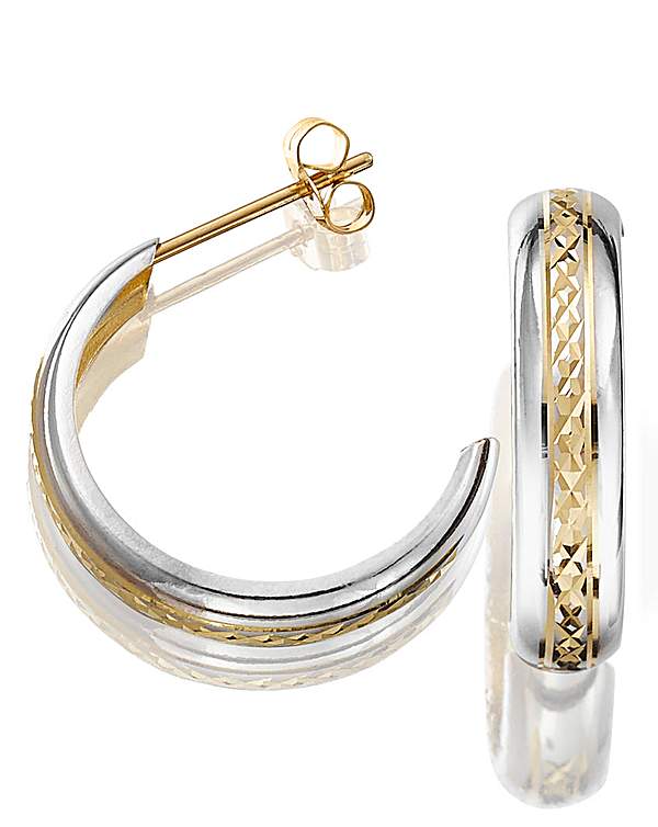 9ct Gold Half Hoop Two Tone Earrings 9ct Gold Half Hoop Two Tone Earrings