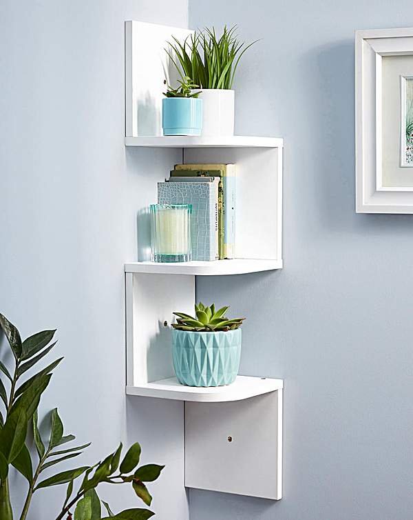 Zig Zag Corner Wall Shelf White