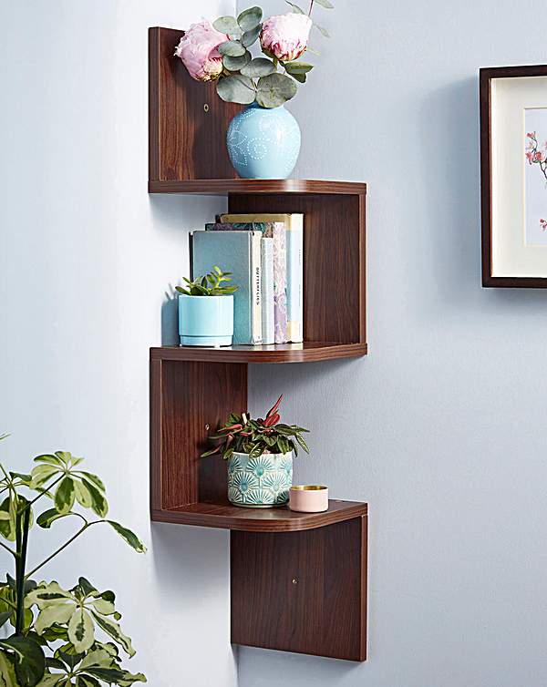 Zig Zag Corner Wall Shelf Wood