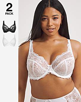 2 Pack Ella Lace Wired Non Padded Balcony Bras