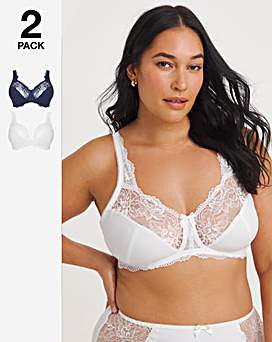 2 Pack Ella Lace Non Wired Full Cup Bras