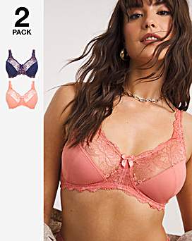 2 Pack Ella Lace Non Wired Full Cup Bras