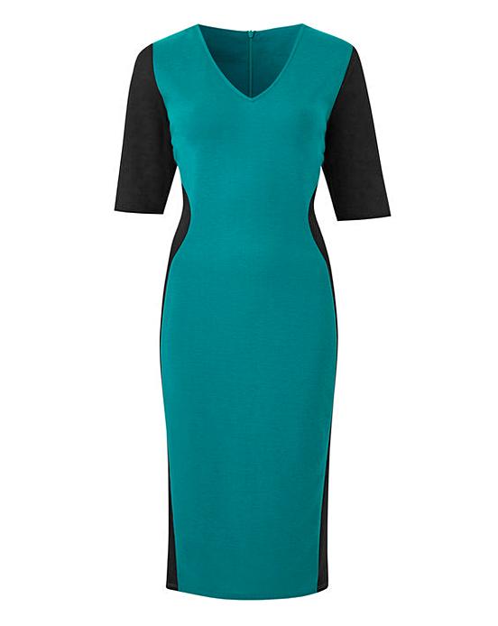 Black/Teal VNeck Illusion Bodycon Dress J D Williams