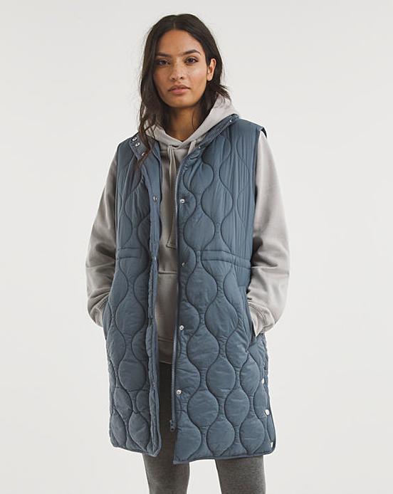 Slate Blue Stand Collar Quilt Gilet J D Williams