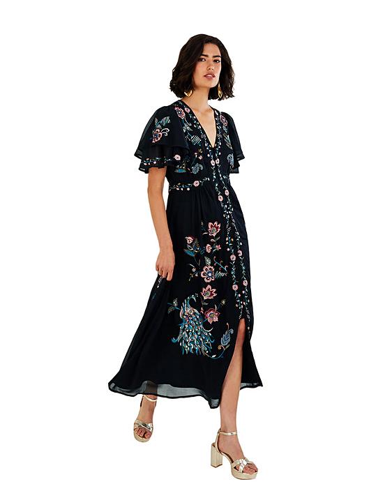 Monsoon Triss Embroidered Peacock Dress | Simply Be