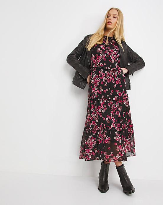 Poppy Print Chiffon Tiered Smock Dress J D Williams