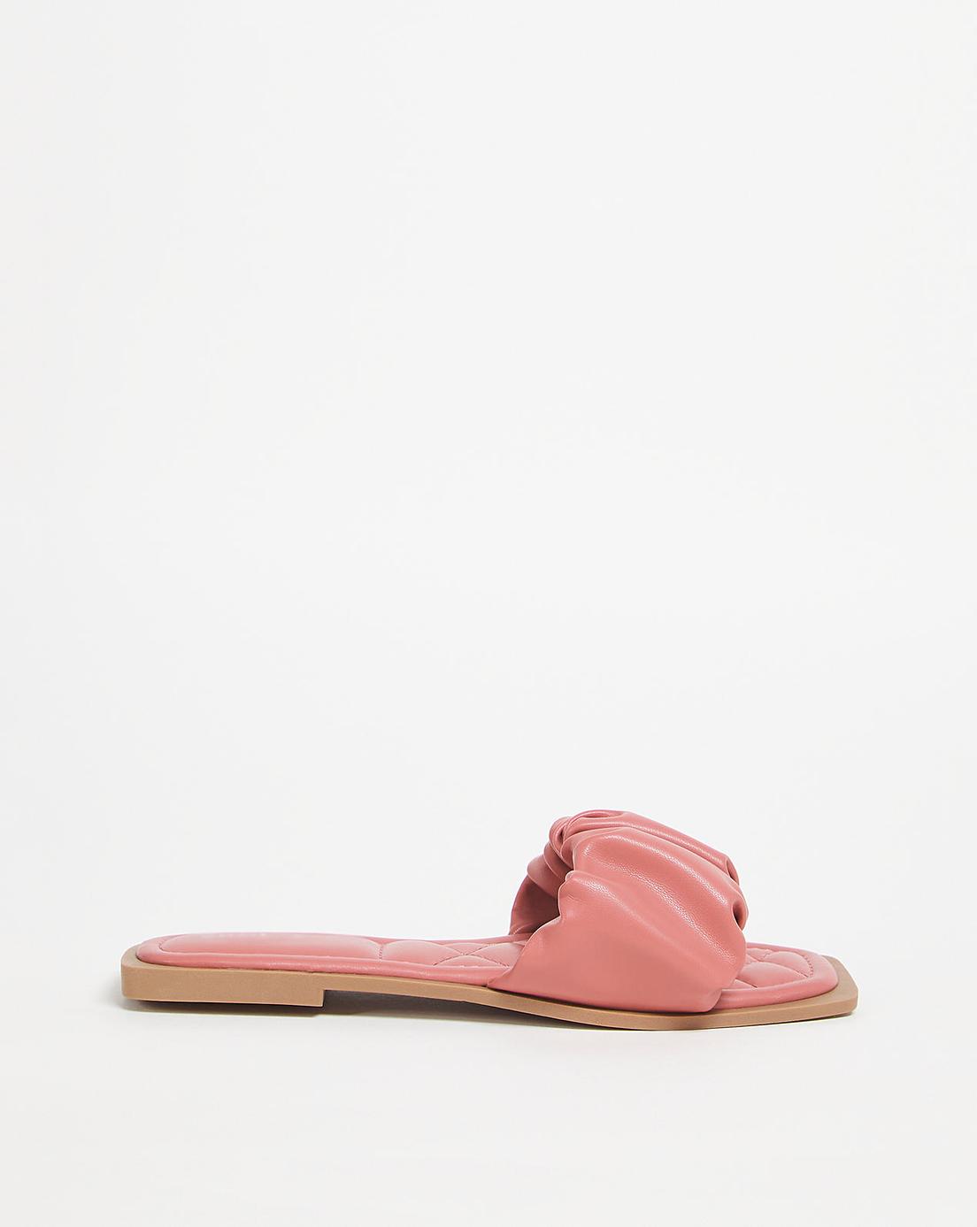 Ruched Strap Flat Mule Sandals Wide | Simply Be