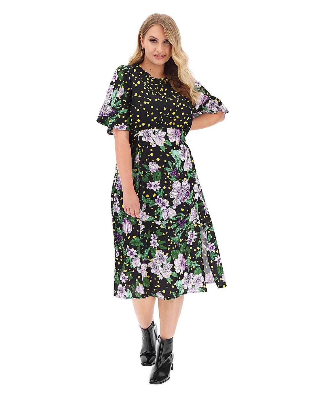 Black Floral Print Midi Dress | Simply Be