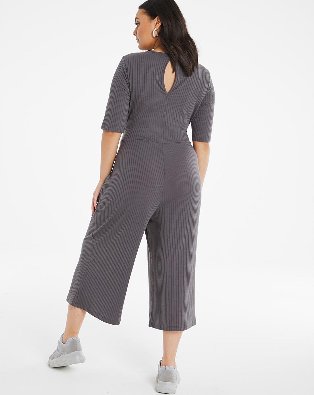 Charcoal Ribbed Jumpsuit Fashion World